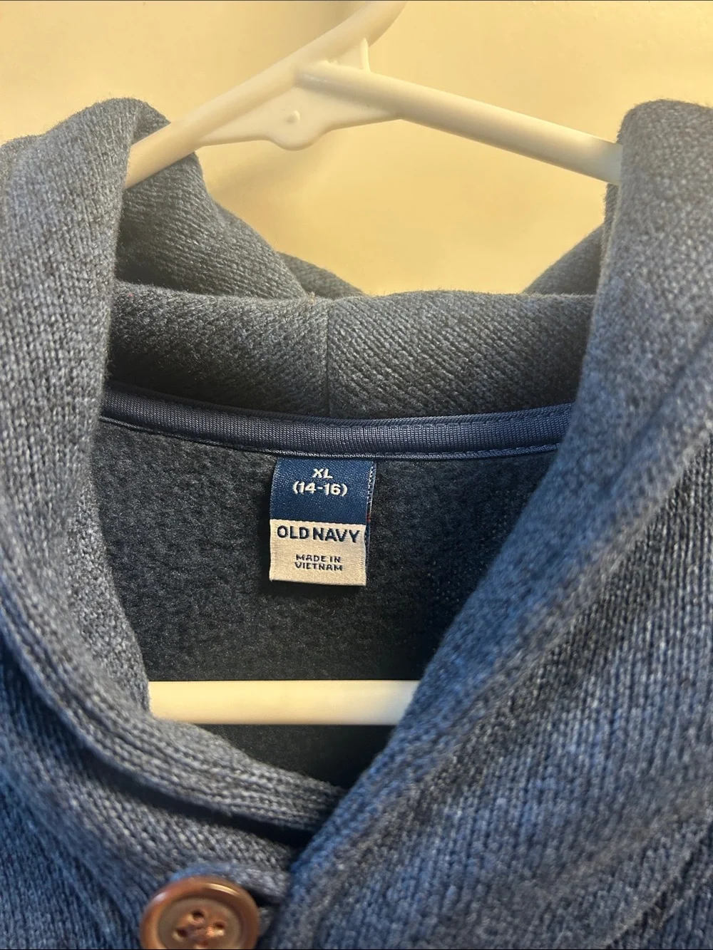 Kids Shawl-Collar Crewneck Sweater in Heather Blue